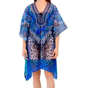 La Moda True Colours Beach Cover Up Dress Caftan Blue New